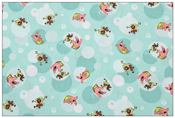 SpongeBob Squarepants Blue Bubbles! 1 Meter Plain Cotton Fabric by Yard, Yardage Cotton Fabrics for Style Bags