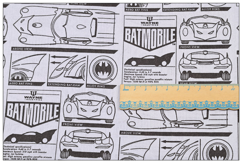 Wayne Industies Batmobile! 1 Meter Medium Thickness Printed Plain Cotton Fabric, Fabric by Yard, Yardage Batman Fabric