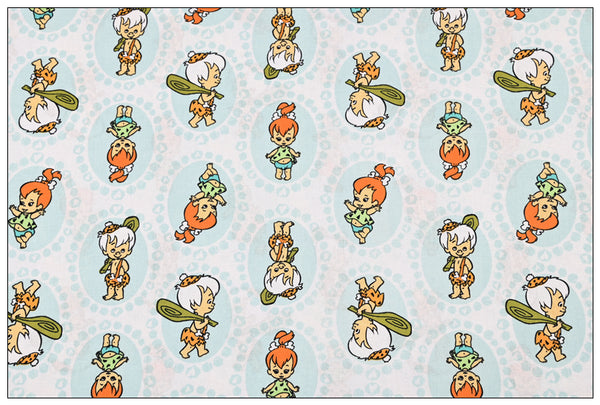 Cartoon The Pebbles and Bamm-Bamm! 1 Meter Plain Cotton Fabric by Yard, Yardage Cotton Fabrics for Style Craft