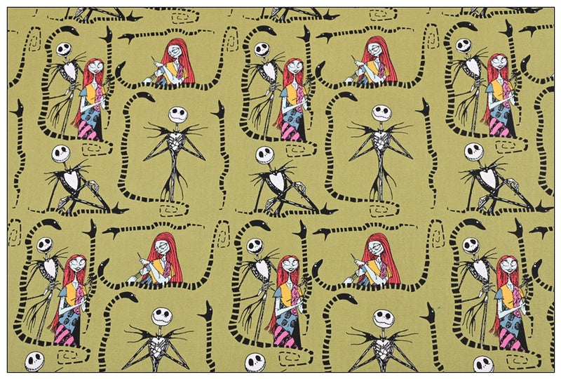Snake Jack and Sally Barrel Nightmare beofre Christmas 2 prints! 1 Meter Medium Thickness Plain Cotton Fabric, Fabric by Yard, Yardage Cotton Fabrics for Clothes Crafts