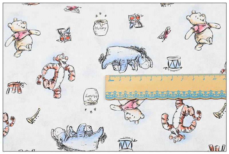 Winnie Pooh Eeyore and Friends! 1 Meter Plain Cotton Fabric by Yard, Yardage Cotton Fabrics for Style Craft Bags