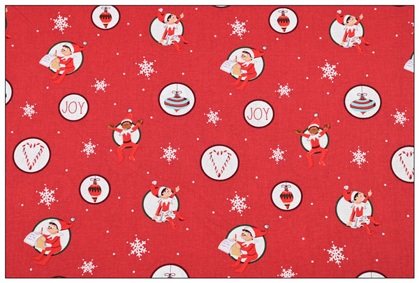 JOY the Elf on the Shelf Christmas! 1 Meter Plain Cotton Fabric by Yard, Yardage Cotton Fabrics for Style Bags Craft