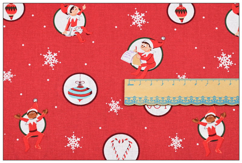 JOY the Elf on the Shelf Christmas! 1 Meter Plain Cotton Fabric by Yard, Yardage Cotton Fabrics for Style Bags Craft