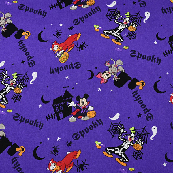 Spooky Halloween Night Mickey Purple! 1 Meter Plain Cotton Fabric by Yard, Yardage Cotton Fabrics for Style Craft Bags