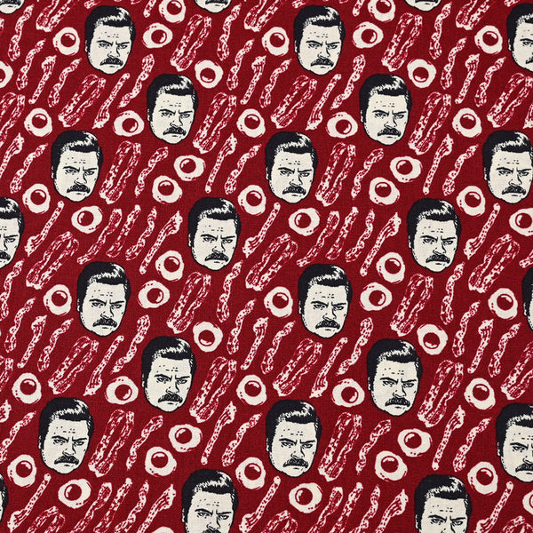 Ron Swanson and Bacon Eggs! 1 Meter Plain Cotton Fabric by Yard, Yardage Cotton Fabrics for Style Bags
