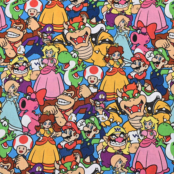 Super Mario Characters Together Packed! 1 Meter Plain Cotton Fabric by Yard, Yardage Cotton Fabrics for Style Bags