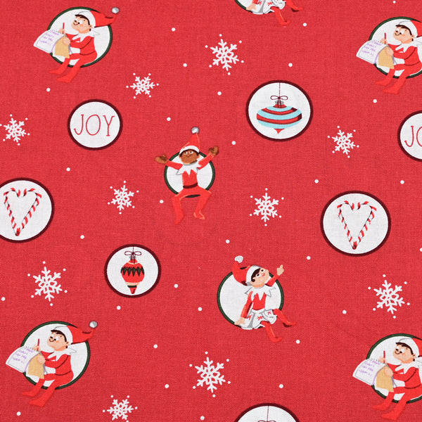 JOY the Elf on the Shelf Christmas! 1 Meter Plain Cotton Fabric by Yard, Yardage Cotton Fabrics for Style Bags Craft