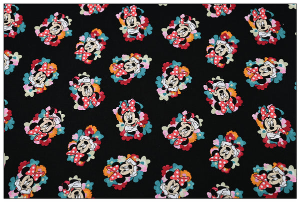 Minnie and Flowers ! 1 Meter Plain Cotton Fabric by Yard, Yardage Cotton Fabrics for Style Craft Bags