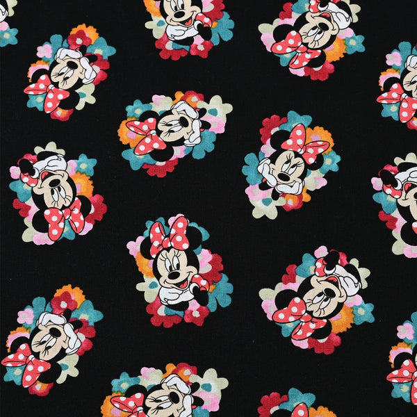 Minnie and Flowers ! 1 Meter Plain Cotton Fabric by Yard, Yardage Cotton Fabrics for Style Craft Bags