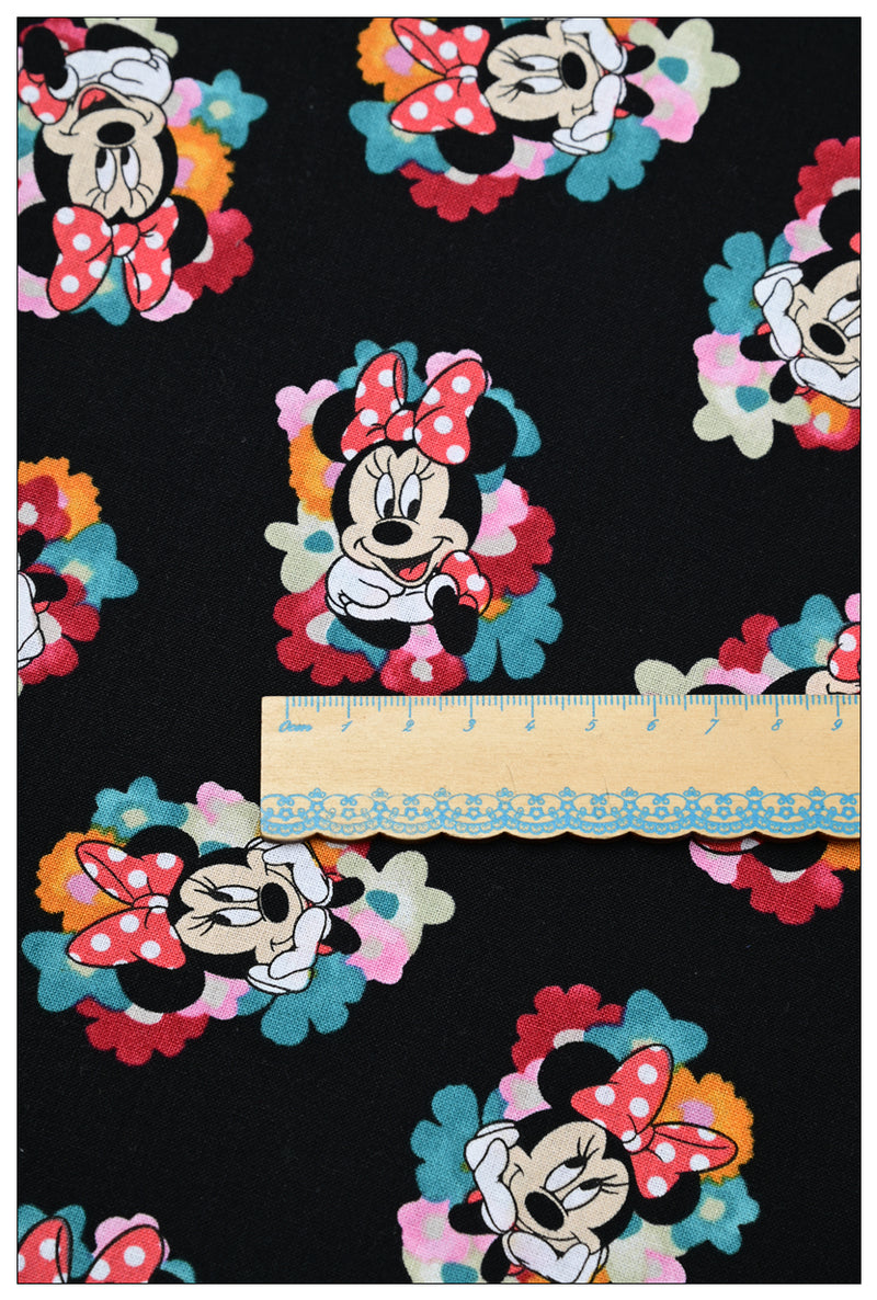 Minnie and Flowers ! 1 Meter Plain Cotton Fabric by Yard, Yardage Cotton Fabrics for Style Craft Bags