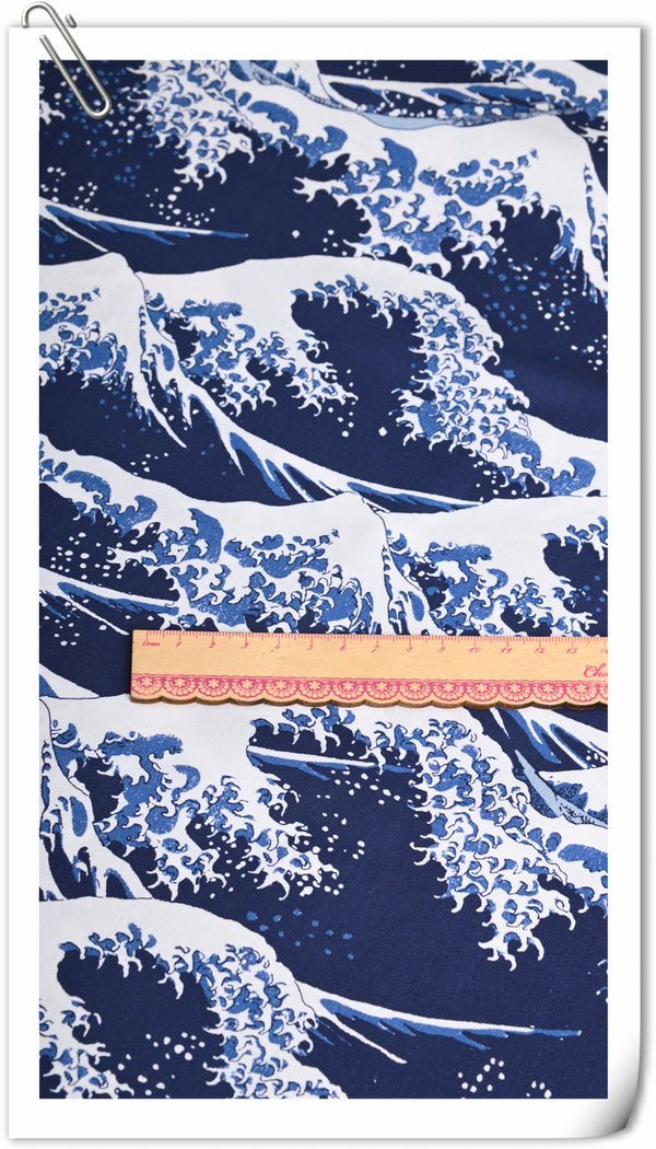 神奈川沖浪裏 Great Wave Japanese Ukiyo-e! 1 Meter Quality Printed Cotton, Fabrics by Yard, Fabric Yardage Floral Fabrics Japanese Style