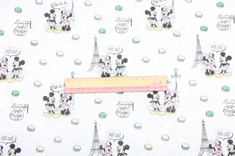 Mickey and Minnie in Paris! 1 Meter Light Weight Plain Cotton Fabric by Yard, Yardage Fabrics for Shirts, Summer Fabrics