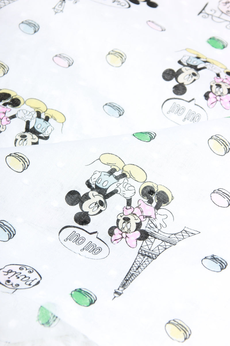 Mickey and Minnie in Paris! 1 Meter Light Weight Plain Cotton Fabric by Yard, Yardage Fabrics for Shirts, Summer Fabrics