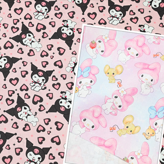 Kuromi and My Melody 4 prints! 1 Yard Printed Cotton Fabric, Fabric by Yard, Yardage Bag Fabrics, Children Fabrics, Kids, Japanese