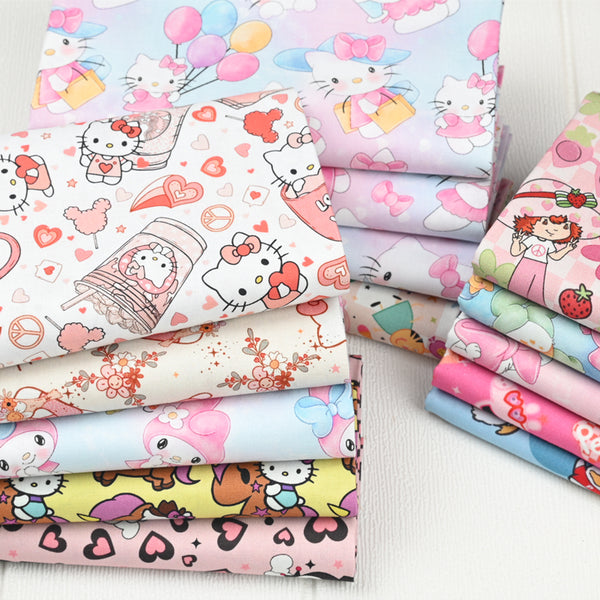 Hello Kitty 6 prints! 1 Yard Printed Cotton Fabric, Fabric by Yard, Yardage Bag Fabrics, Children Fabrics, Kids, Japanese