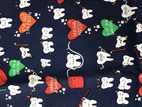 Dental Teeth Cartoon blue 2 prints! 1 Meter Quality Printed Cotton, Fabrics by Yard, Fabric Yardage Fabrics Japanese Style