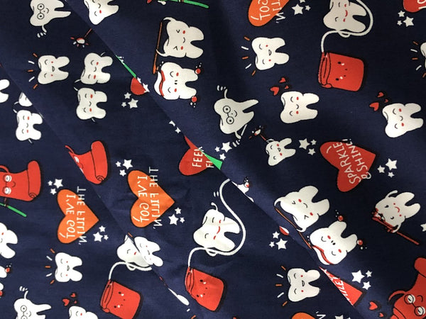 Dental Teeth Cartoon blue 2 prints! 1 Meter Quality Printed Cotton, Fabrics by Yard, Fabric Yardage Fabrics Japanese Style