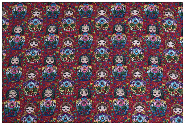 Russian Matryoshka doll and Flowers! 1 Yard Medium Thickness Plain Cotton Fabric, Fabric by Yard, Yardage Cotton Fabrics for Clothes Crafts