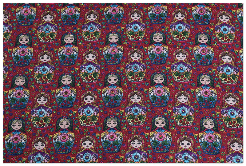 Russian Matryoshka doll and Flowers! 1 Yard Medium Thickness Plain Cotton Fabric, Fabric by Yard, Yardage Cotton Fabrics for Clothes Crafts