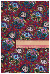 Russian Matryoshka doll and Flowers! 1 Yard Medium Thickness Plain Cotton Fabric, Fabric by Yard, Yardage Cotton Fabrics for Clothes Crafts