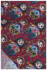 Russian Matryoshka doll and Flowers! 1 Yard Medium Thickness Plain Cotton Fabric, Fabric by Yard, Yardage Cotton Fabrics for Clothes Crafts