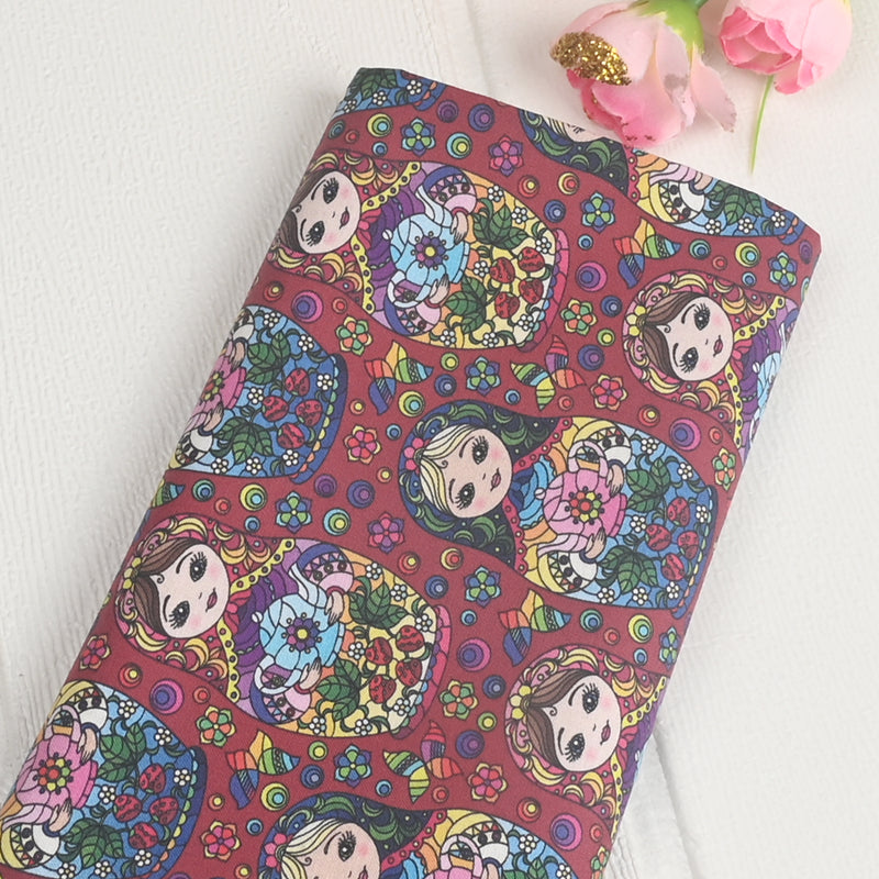 Russian Matryoshka doll and Flowers! 1 Yard Medium Thickness Plain Cotton Fabric, Fabric by Yard, Yardage Cotton Fabrics for Clothes Crafts