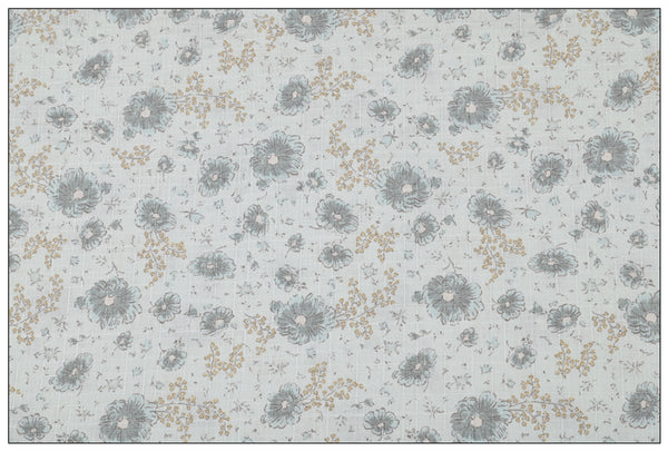 Gray Japanese Style Retro Floral! 1 Meter Medium Summer Slub Cotton Floral Fabric by Yard, Yardage Cotton Fabrics Style Garments, Bags