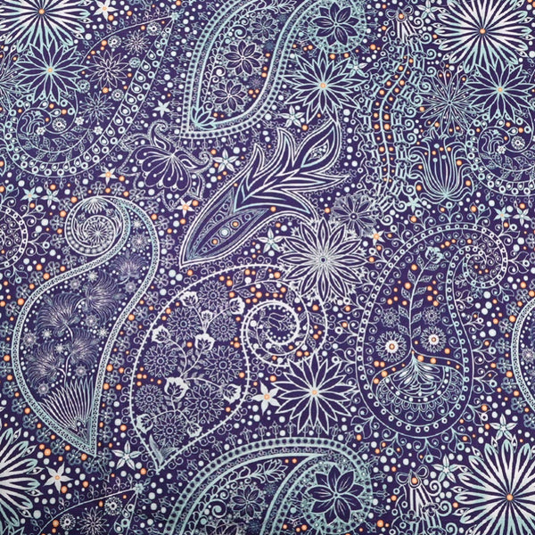 Fantasy Paisley blue! 1 Meter Quality Printed Cotton, Fabrics by Yard, Fabric Yardage Fabrics Japanese Style