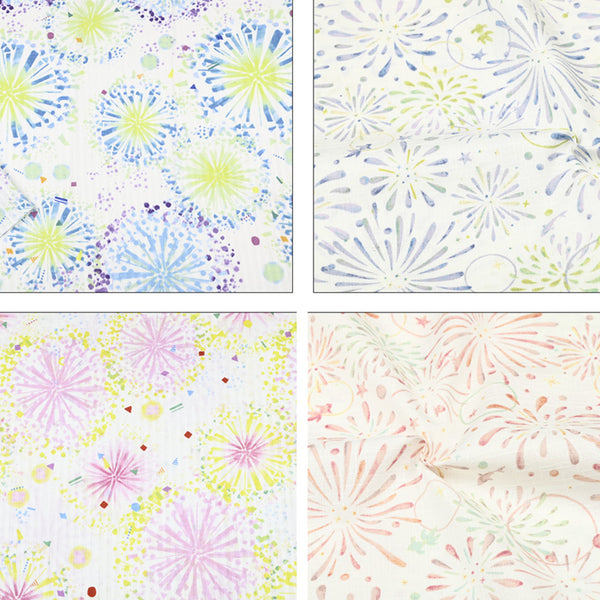 Fireworks Pattern Japanese Style Retro! 1 Meter Medium Summer Slub Cotton Floral Fabric by Yard, Yardage Cotton Fabrics Style Garments, Bags