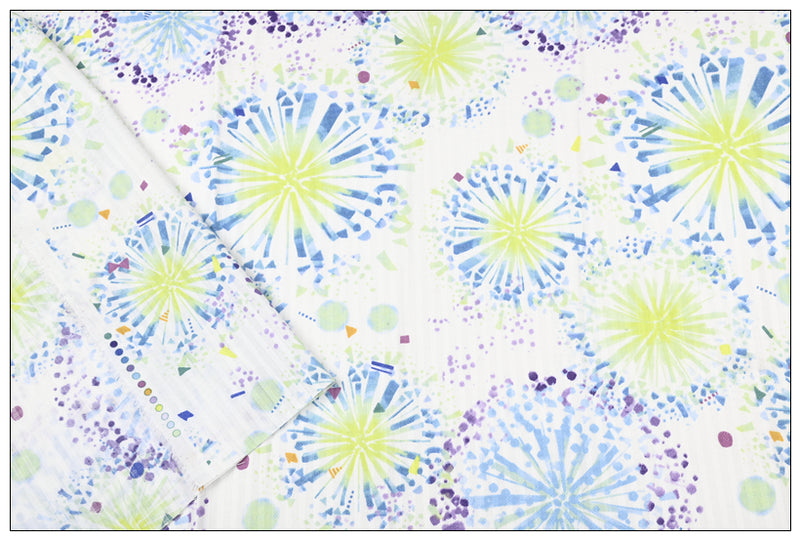 Fireworks Pattern Japanese Style Retro! 1 Meter Medium Summer Slub Cotton Floral Fabric by Yard, Yardage Cotton Fabrics Style Garments, Bags