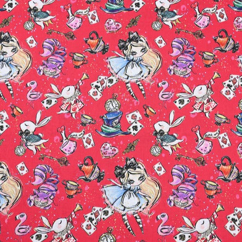 Alice's Adventures in Wonderland drawing Art 8 Colors! 1 Meter Medium Printed Cotton Fabric, Fabric by Yard, Yardage Cotton Bag Fabrics Alice Poker