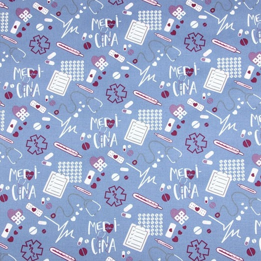 Medicina Medical Theme Light blue! 1 Meter Quality Printed Cotton, Fabrics by Yard, Fabric Yardage Fabrics Japanese Style