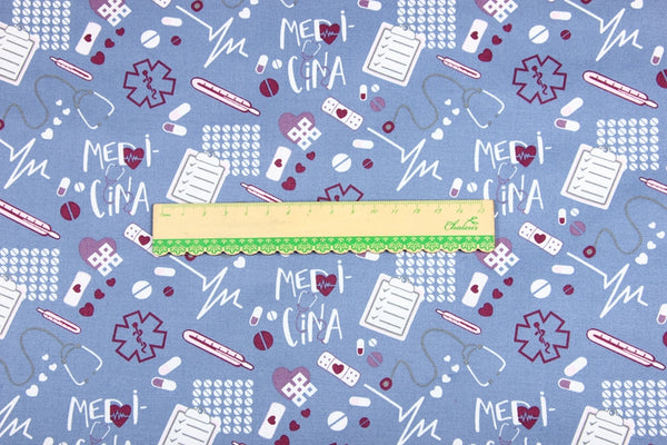 Medicina Medical Theme Light blue! 1 Meter Quality Printed Cotton, Fabrics by Yard, Fabric Yardage Fabrics Japanese Style