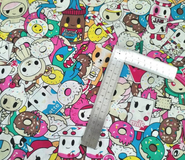 Tokidoki and Rood Adorable Japanese Anime Characters! 1 Yard Printed Cotton Fabric, by Yard, Yardage Cotton Children Fabrics Hello Kitty Japan