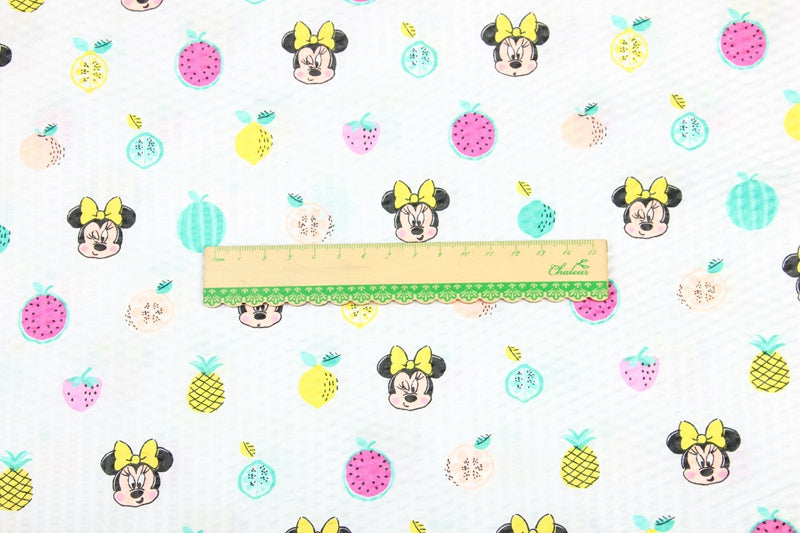 Minnie and Fruit! 1 Meter Medium Thicknessa Seersucker Cotton Fabric by Yard, Yardage Fabrics for Shirts, Summer Fabrics