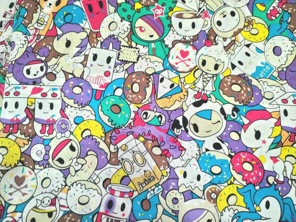 Tokidoki and Rood Adorable Japanese Anime Characters! 1 Yard Printed Cotton Fabric, by Yard, Yardage Cotton Children Fabrics Hello Kitty Japan