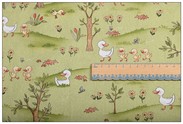 Adorable Ducks green! 1 Meter Medium Weight Plain Cotton Fabric, Fabric by Yard, Yardage Cotton Fabrics for  Style Garments, Bags