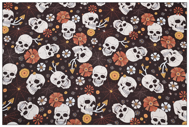 Skull and Flowers Halloween Themed 2 print! 1 Yard Medium Thickness Plain Cotton Fabric, Fabric by Yard, Yardage Cotton Fabrics for Clothes Crafts