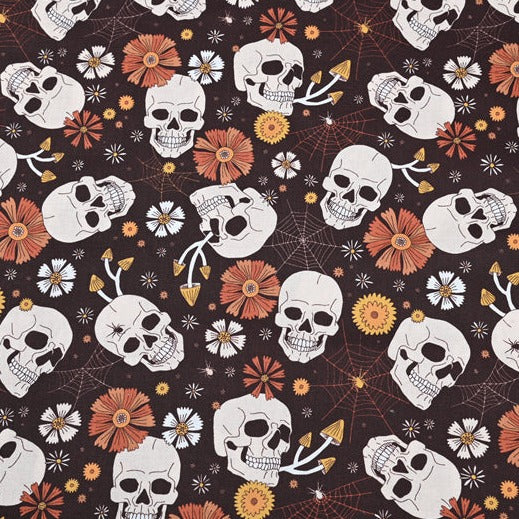 Skull and Flowers Halloween Themed 2 print! 1 Yard Medium Thickness Plain Cotton Fabric, Fabric by Yard, Yardage Cotton Fabrics for Clothes Crafts