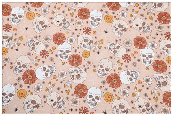 Skull and Flowers Halloween Themed 2 print! 1 Yard Medium Thickness Plain Cotton Fabric, Fabric by Yard, Yardage Cotton Fabrics for Clothes Crafts