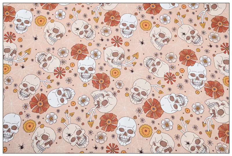 Skull and Flowers Halloween Themed 2 print! 1 Yard Medium Thickness Plain Cotton Fabric, Fabric by Yard, Yardage Cotton Fabrics for Clothes Crafts