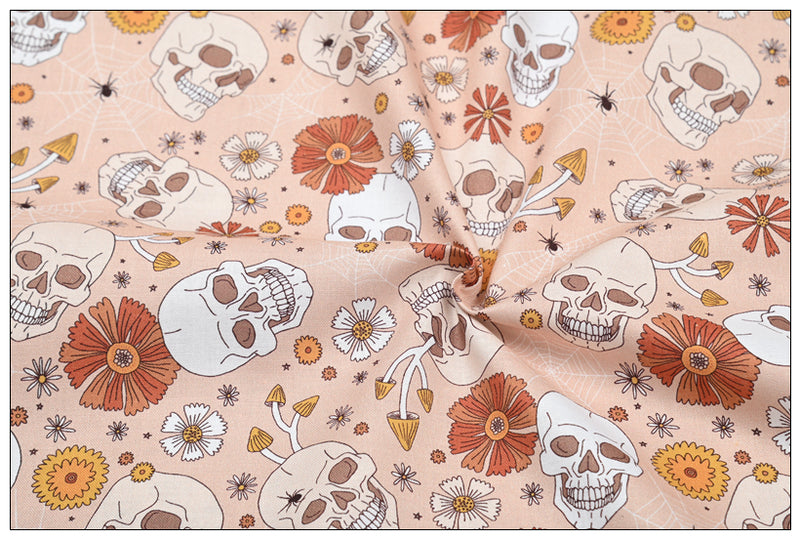 Skull and Flowers Halloween Themed 2 print! 1 Yard Medium Thickness Plain Cotton Fabric, Fabric by Yard, Yardage Cotton Fabrics for Clothes Crafts