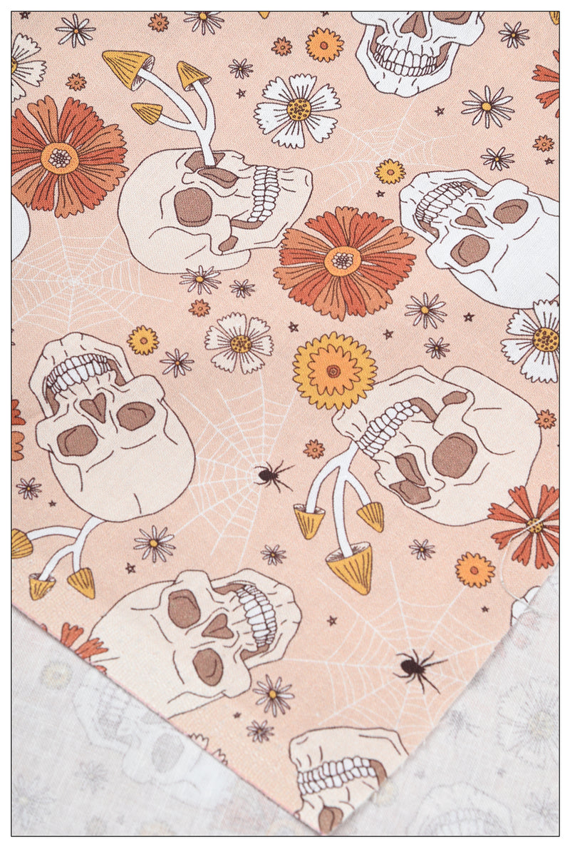 Skull and Flowers Halloween Themed 2 print! 1 Yard Medium Thickness Plain Cotton Fabric, Fabric by Yard, Yardage Cotton Fabrics for Clothes Crafts