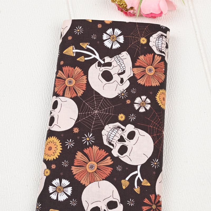 Skull and Flowers Halloween Themed 2 print! 1 Yard Medium Thickness Plain Cotton Fabric, Fabric by Yard, Yardage Cotton Fabrics for Clothes Crafts