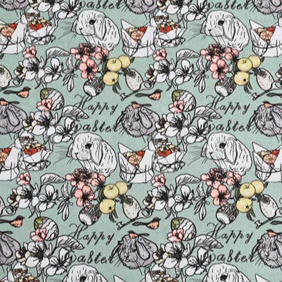 Happy Easter Bunny and Flowers! 1 Yard Medium Thickness Plain Cotton Fabric, Fabric by Yard, Yardage Cotton Fabrics for Clothes Crafts