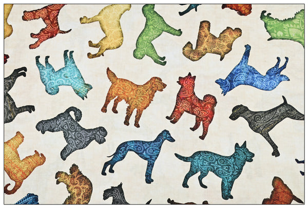 Paisley Pattern Dogs! 1 Meter Medium Thickness Printed Plain Cotton Fabric, Craft Fabric