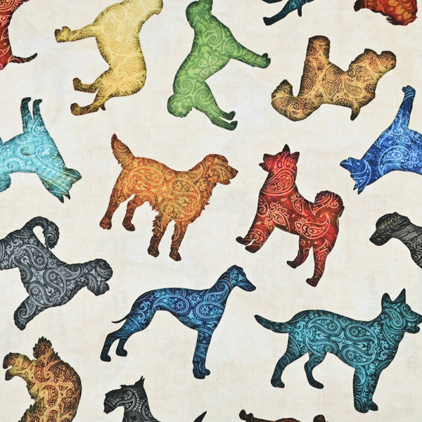 Paisley Pattern Dogs! 1 Meter Medium Thickness Printed Plain Cotton Fabric, Craft Fabric