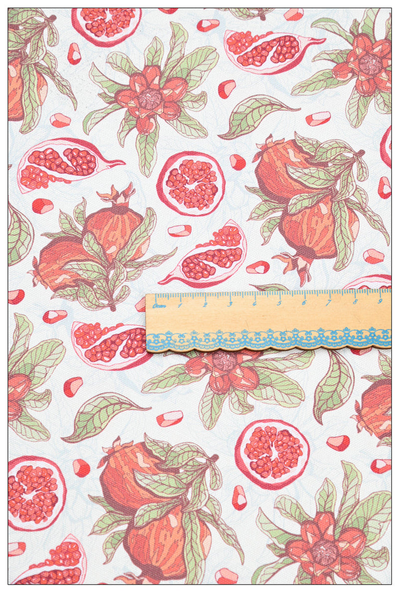 Pink Pomegranate Fruit! 1 Yard Quality Stiff Cotton Toile Canvas Fabric by Yard, Yardage Cotton Canvas Fabrics for Bags