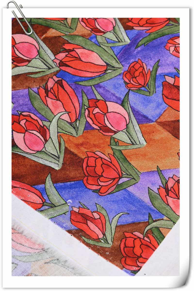 Tulips Floral! 1 Meter Medium Thickness Plain Cotton Fabric, Fabric by Yard, Yardage Cotton Fabrics for Clothes Crafts