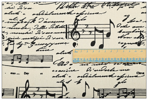 Handwriting Musical Notes! 1 Meter Stiff Cotton Toile Fabric, Fabric by Yard, Yardage Cotton Canvas Fabrics for Bags